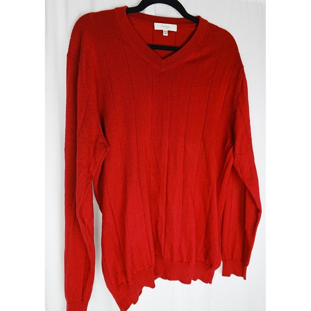 Turnbury Cashmere V Neck Medium‎ Pullover Sweater Mens Red Cotton Cashmere Silk